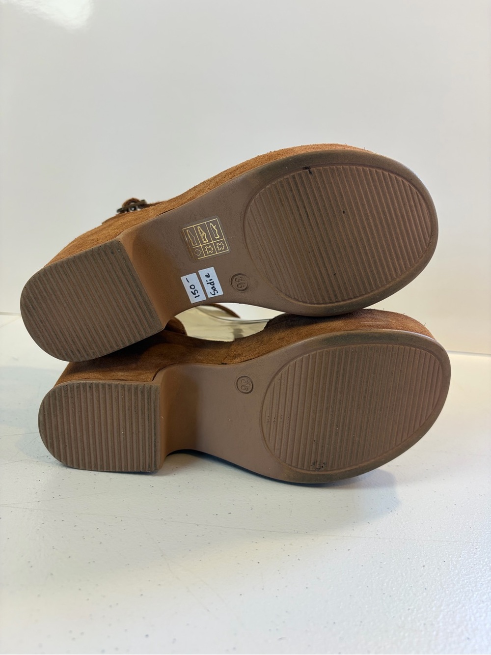 Bueno Sadie Platform Wedge Open Toe Shoes Sandals Brown Suede size 36 6 Boho 70s - Picture 7 of 10